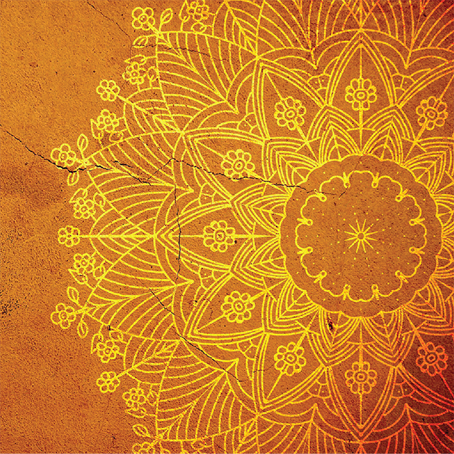 Intricate orange and gold mandala