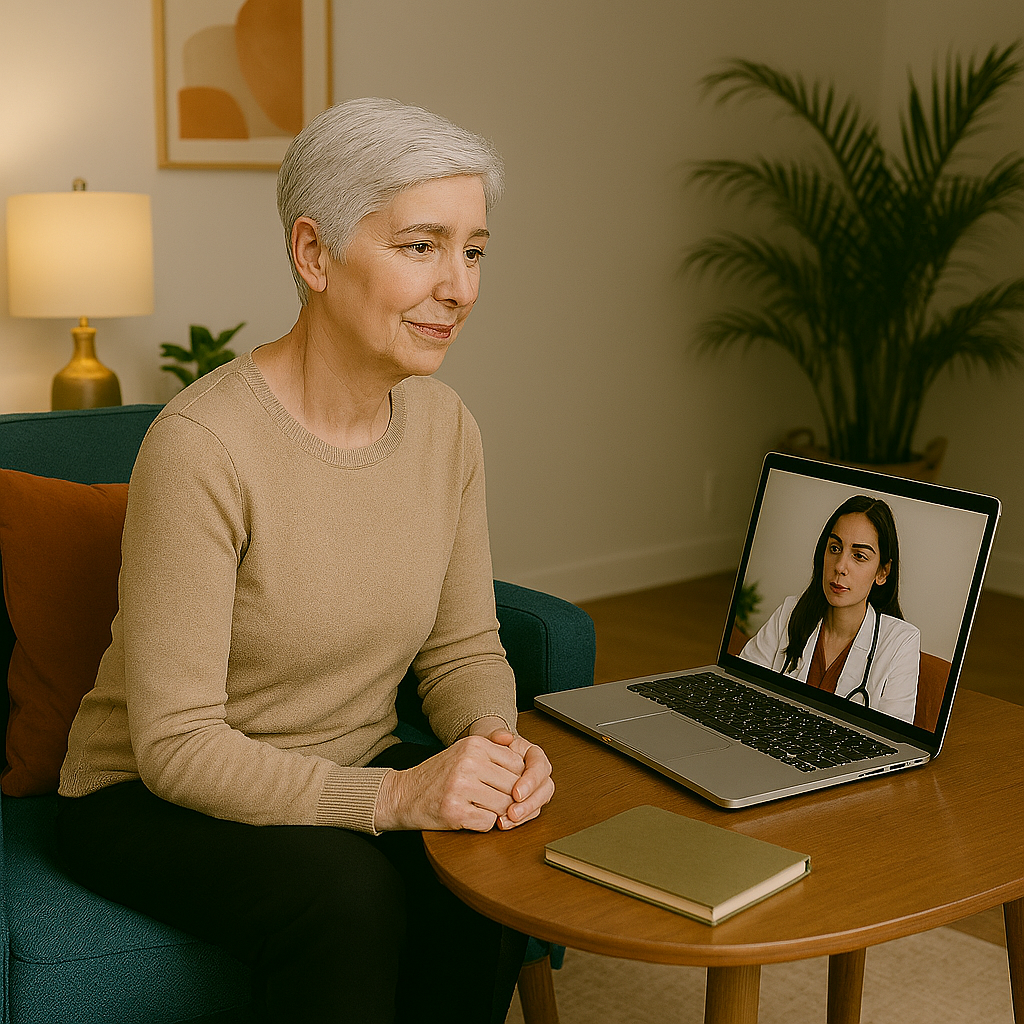 Healthcare professional speaking with patient online